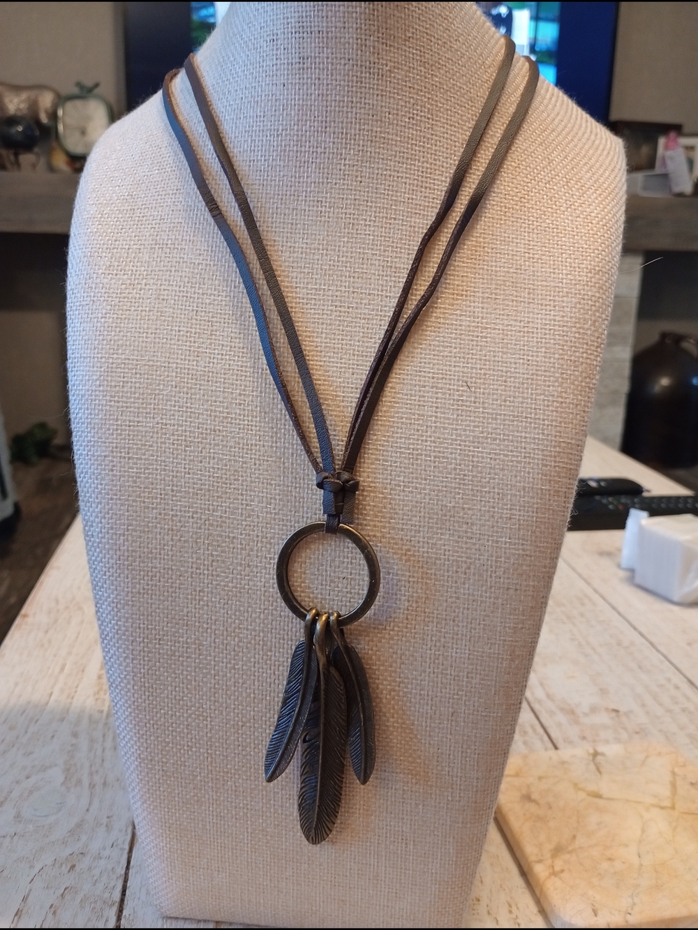 Brown Multi-Feather Pendant Necklace - Men's Jewelry